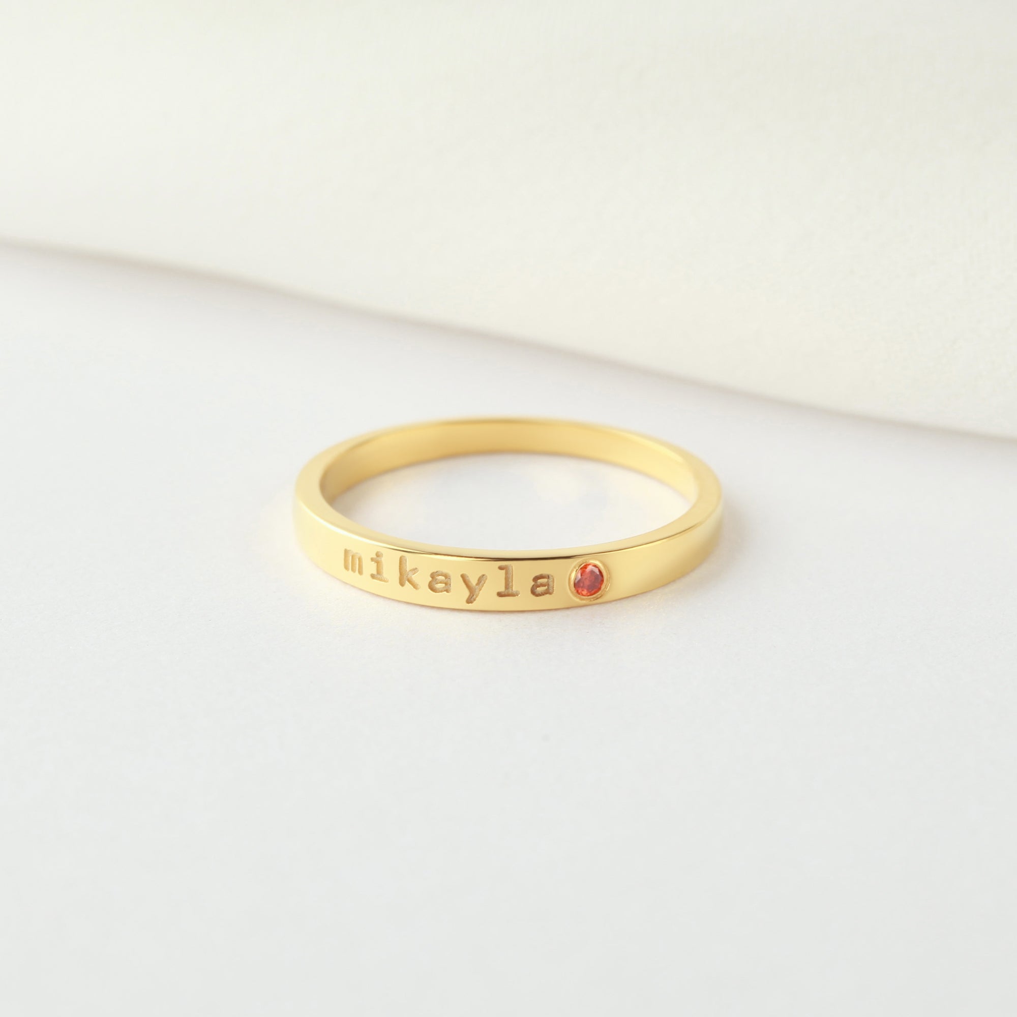 Name Ring With Birthstone - 18k Gold Plated