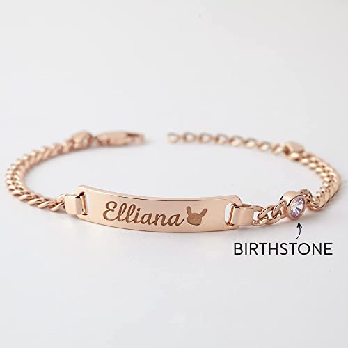 Kid Name Bracelet With Birthstone - 18k Gold Plated