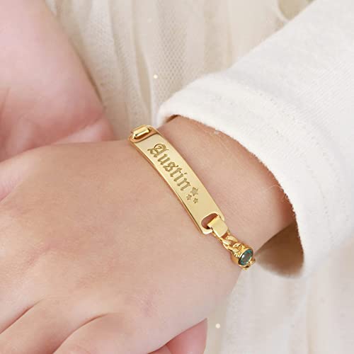 Kid Name Bracelet With Birthstone - 18k Gold Plated
