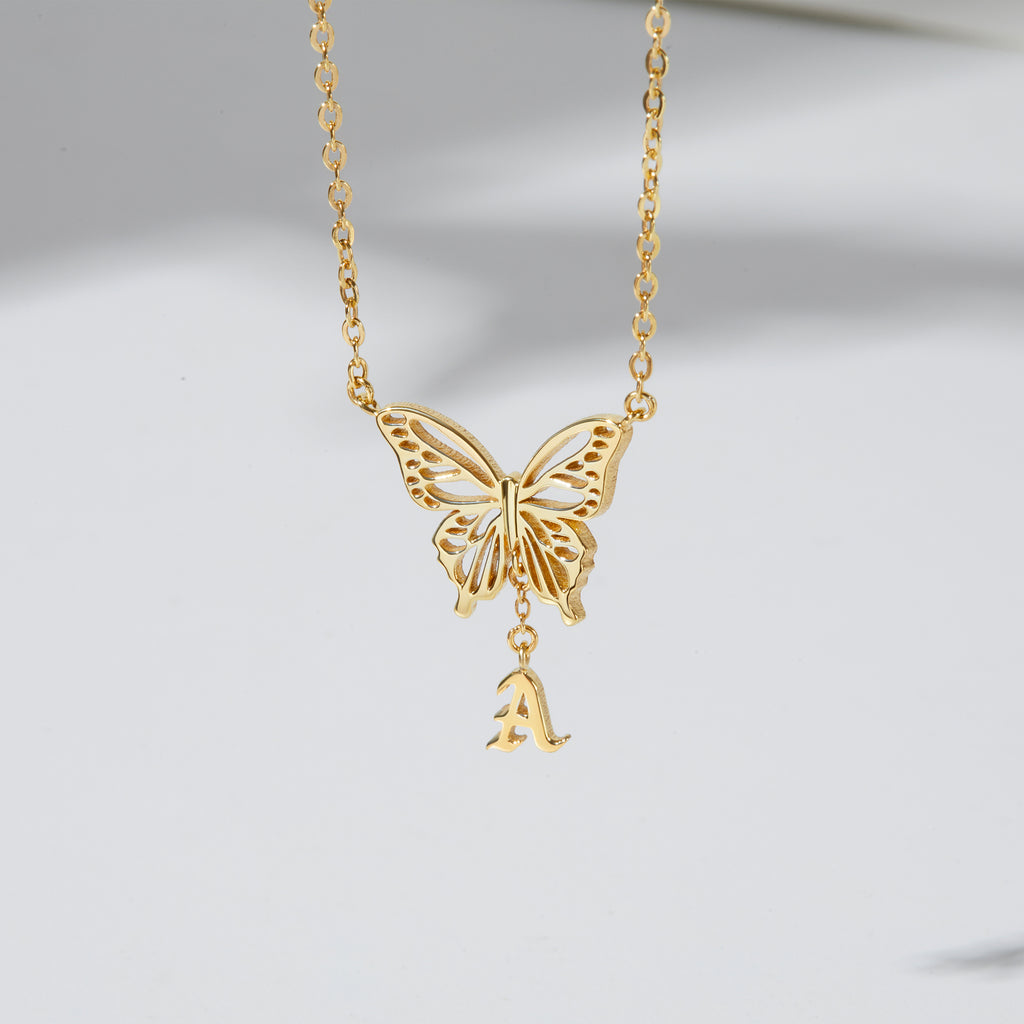 Initial Butterfly Necklace - 18k Gold Plated