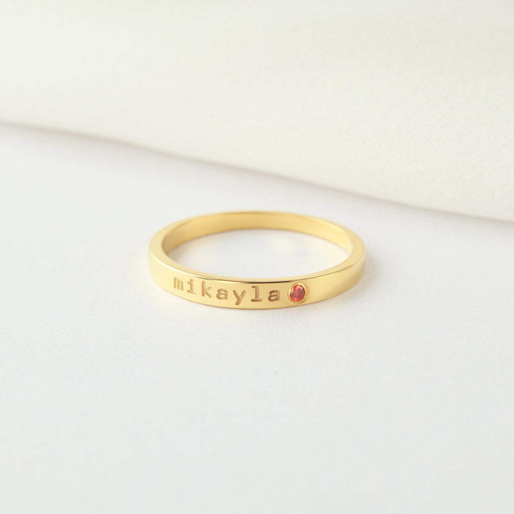 Name Ring With Birthstone - 18k Gold Plated