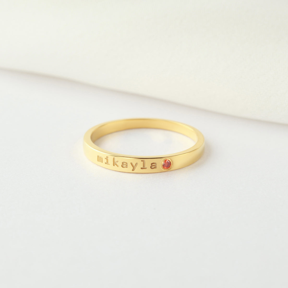 Name Ring With Birthstone - 18k Gold Plated