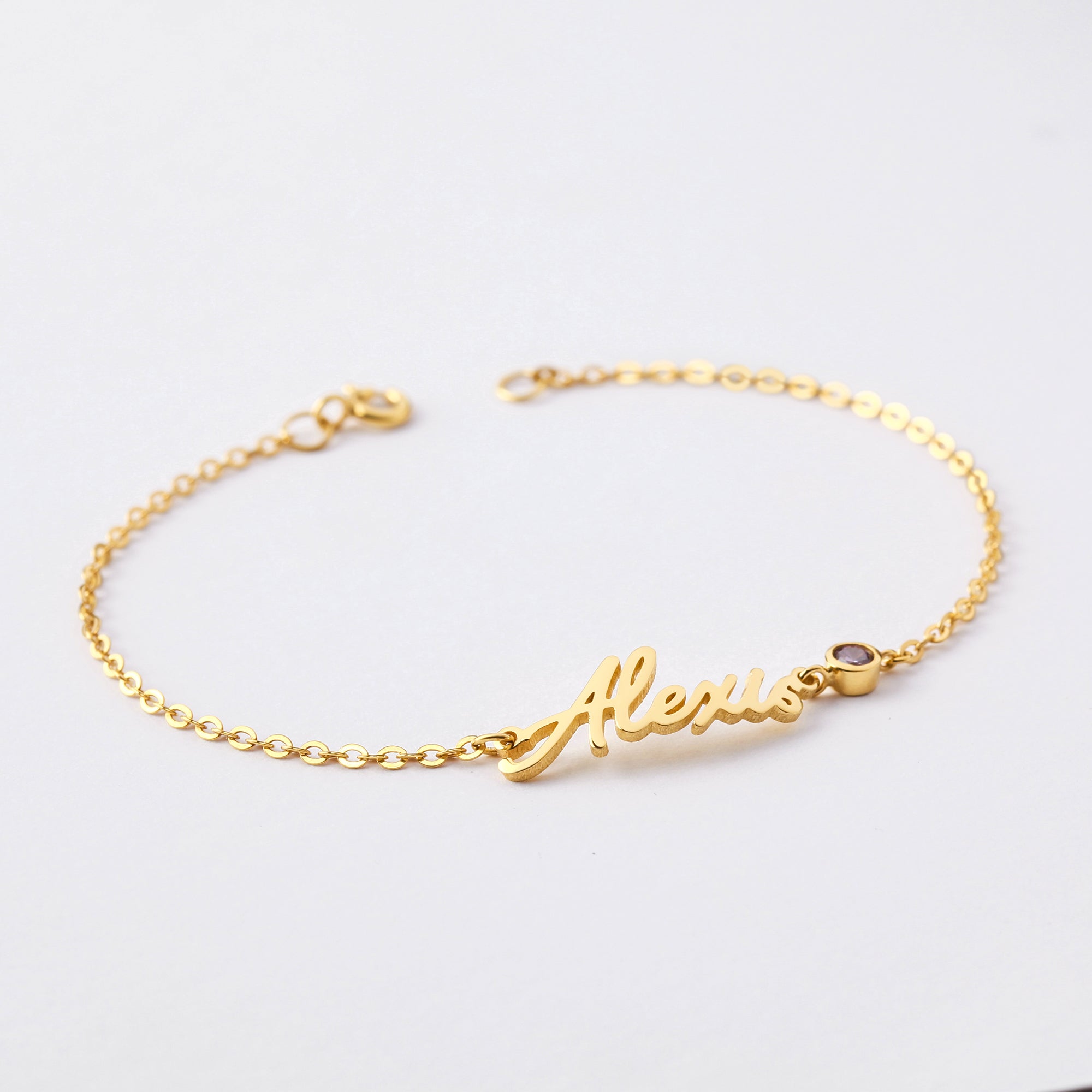 Name Bracelet With Birthstone - 18k Gold Plated