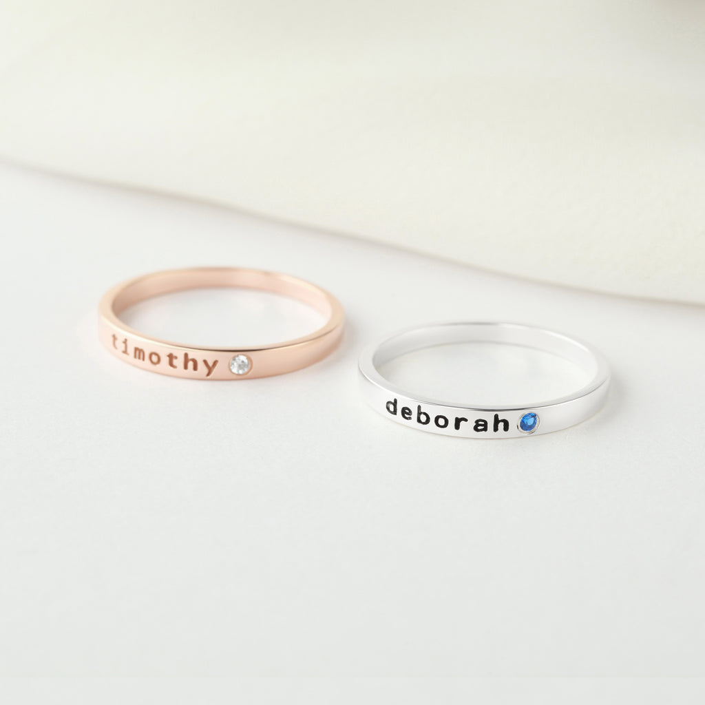 Name Ring With Birthstone - 18k Gold Plated