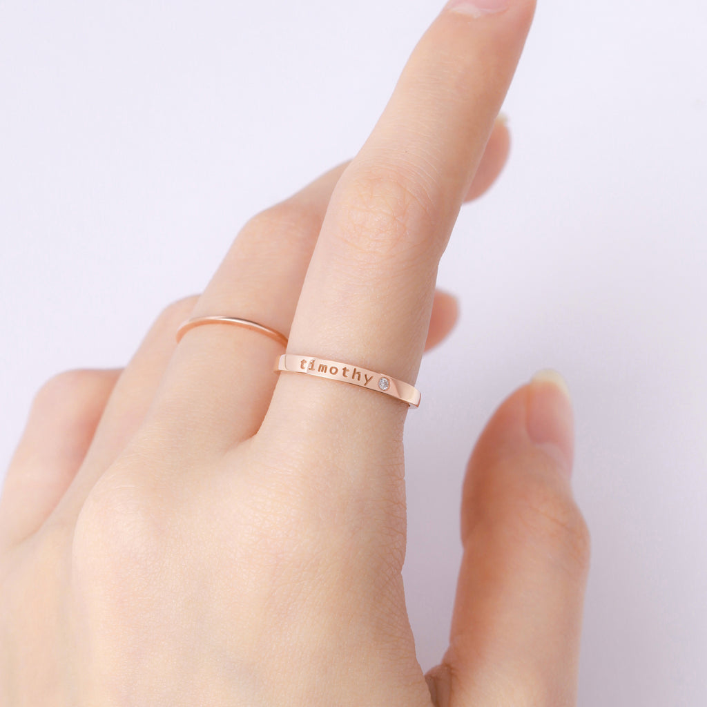 Name Ring With Birthstone - 18k Gold Plated