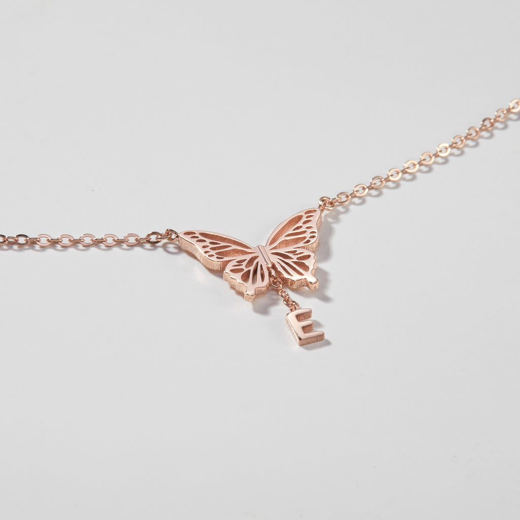 Initial Butterfly Necklace - 18k Gold Plated