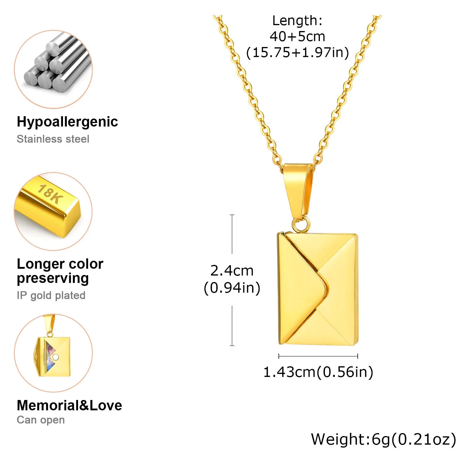 Envelope Photo Necklace – 18k Gold Plated