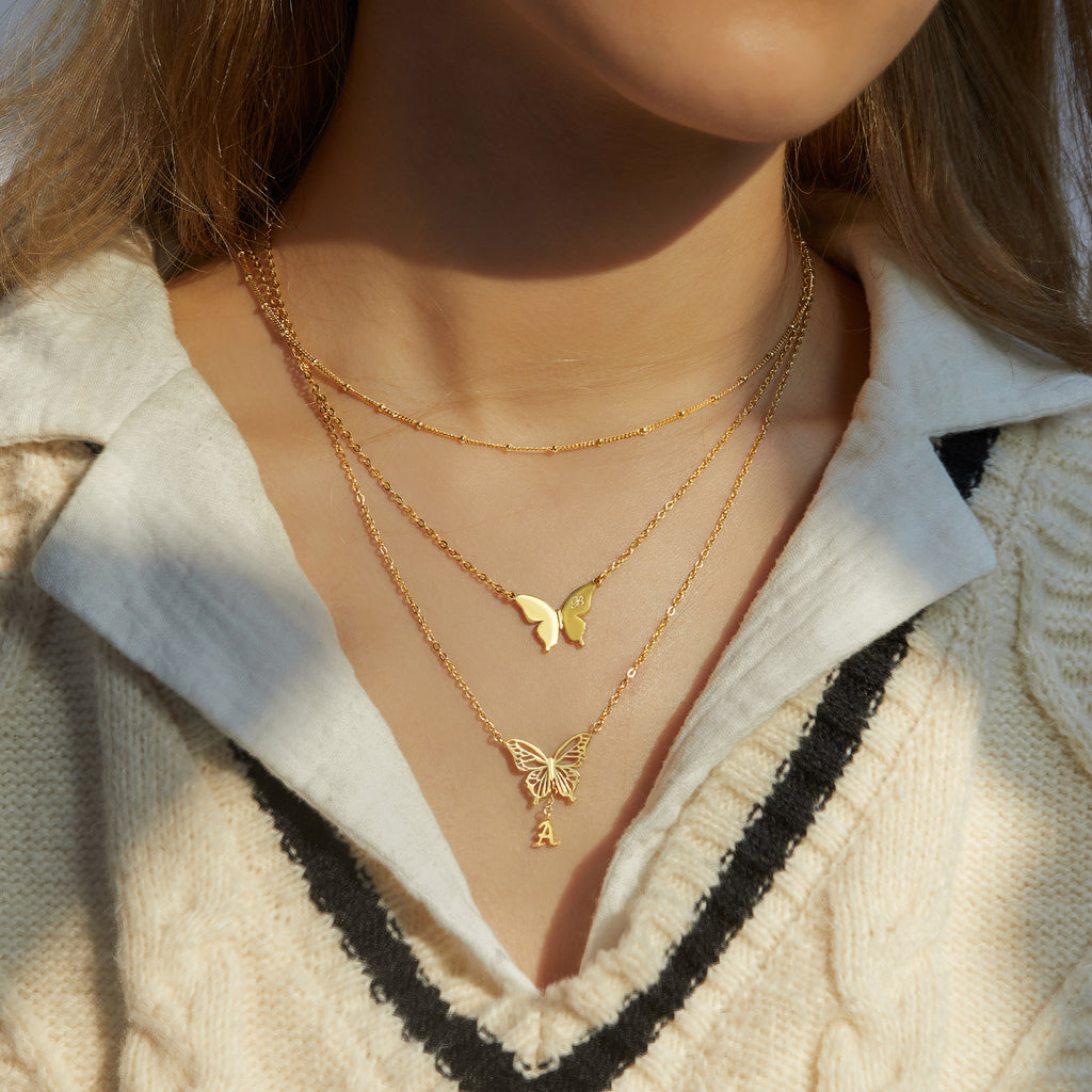 Initial Butterfly Necklace - 18k Gold Plated
