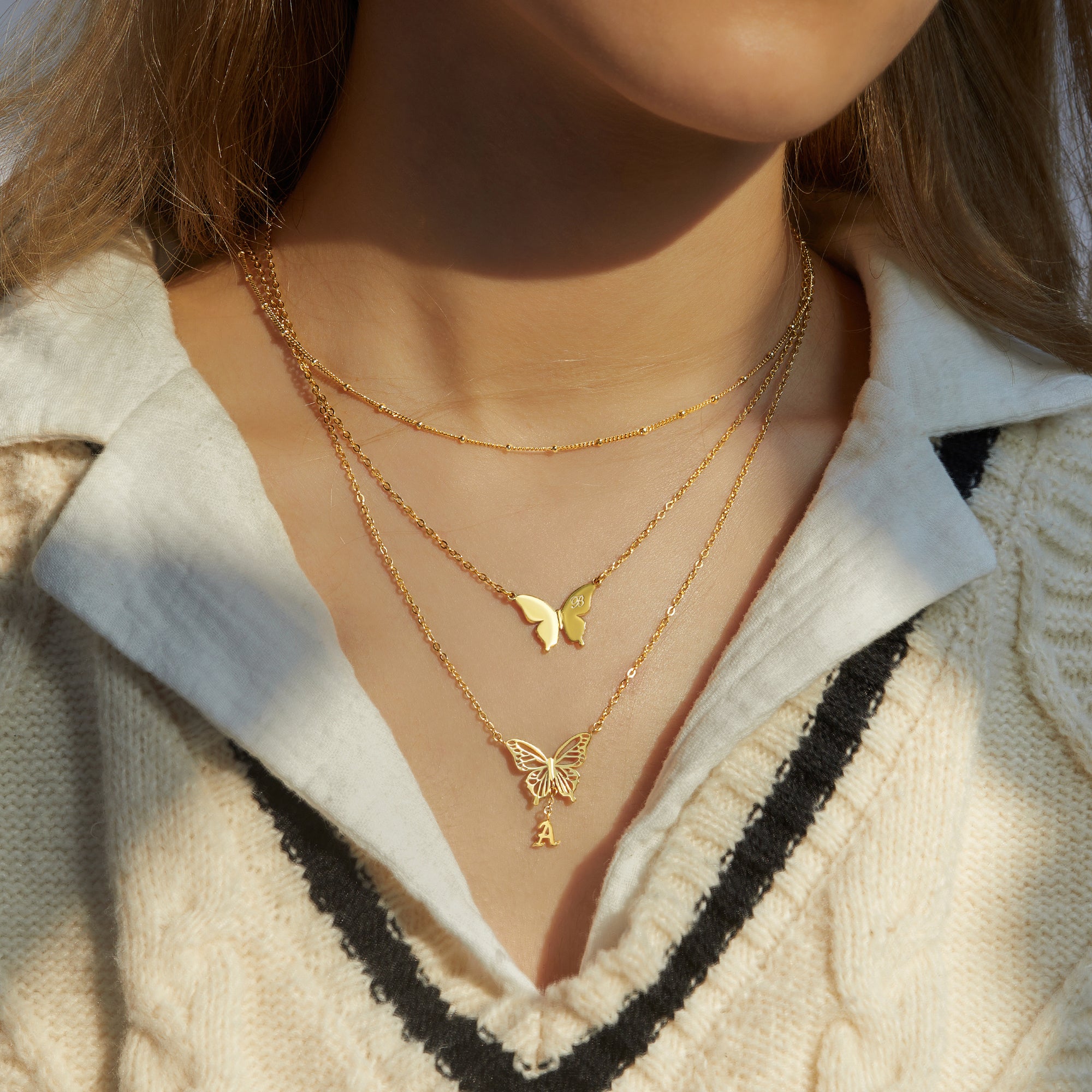 Initial Butterfly Necklace - 18k Gold Plated