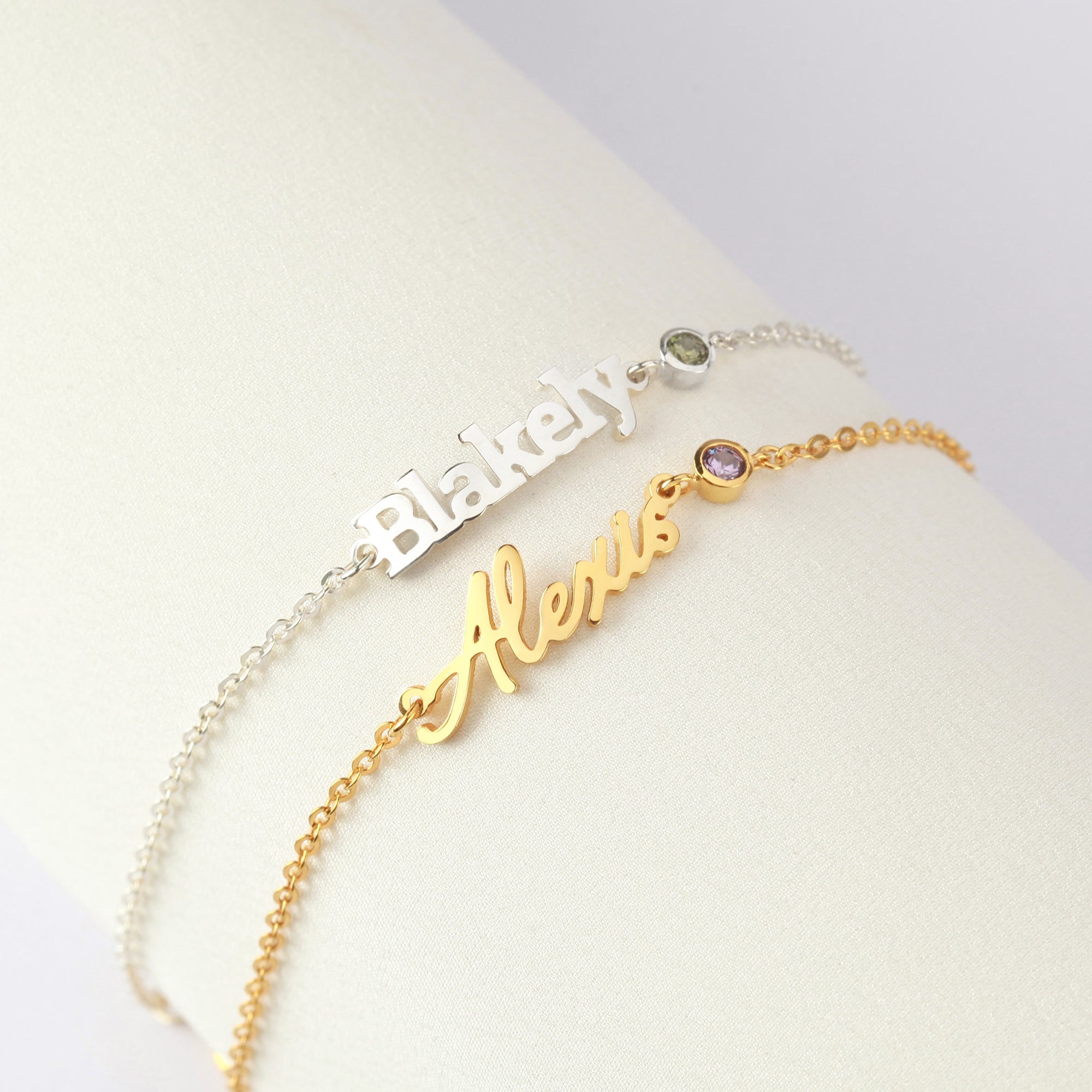 Name Bracelet With Birthstone - 18k Gold Plated