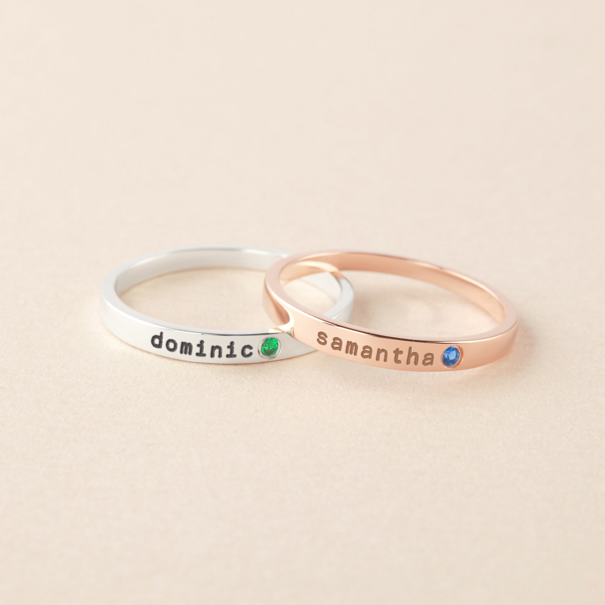 Name Ring With Birthstone - 18k Gold Plated