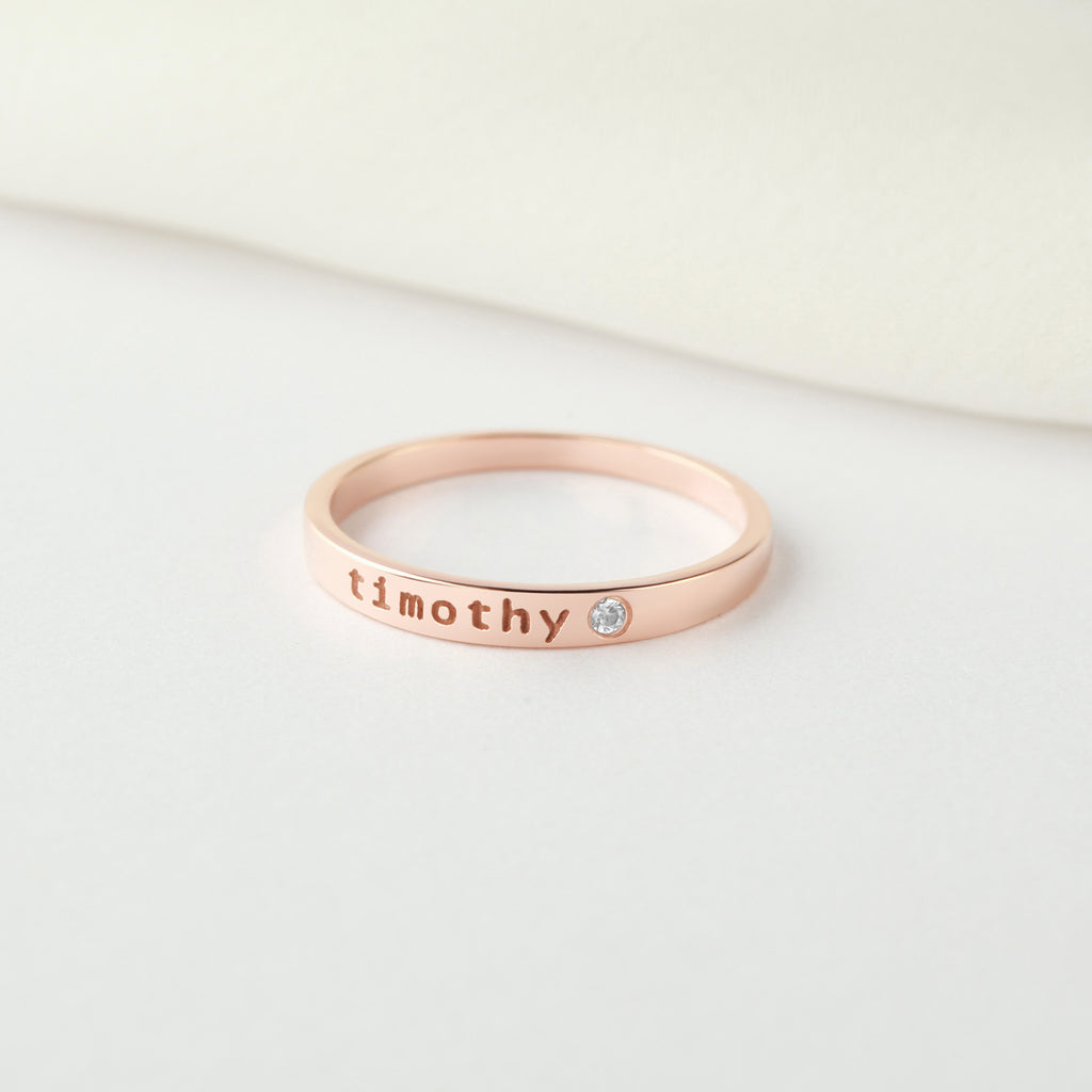 Name Ring With Birthstone - 18k Gold Plated