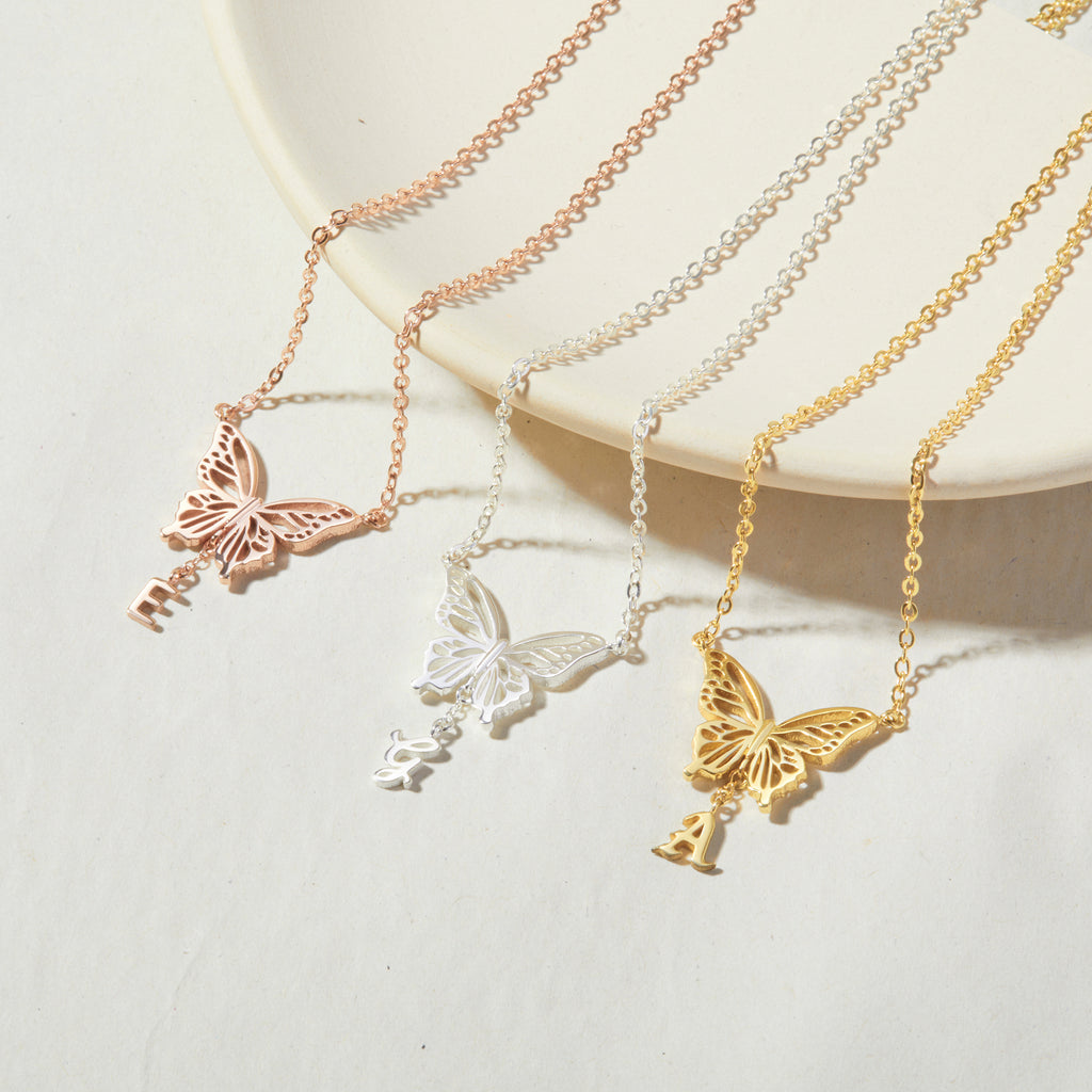 Initial Butterfly Necklace - 18k Gold Plated
