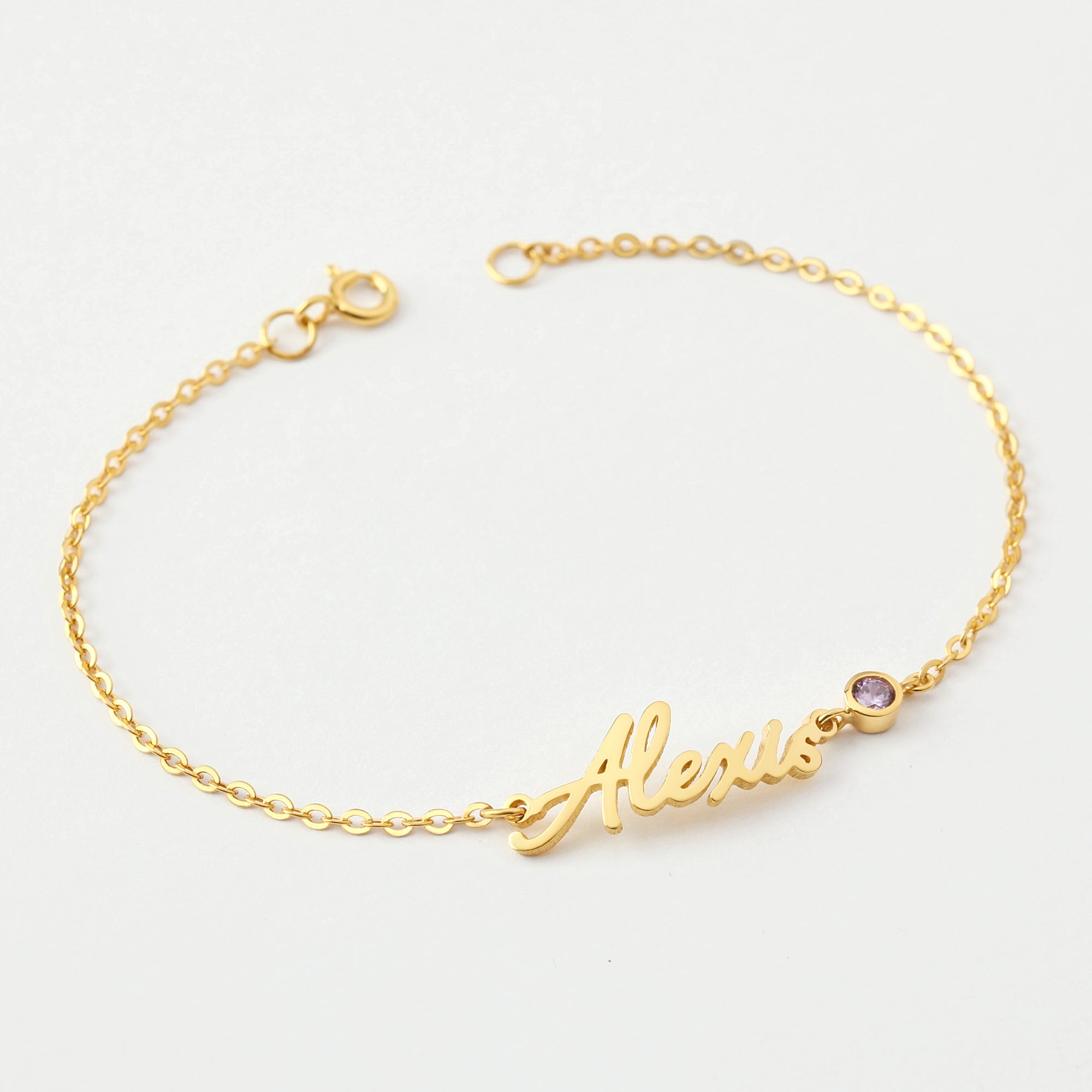 Name Bracelet With Birthstone - 18k Gold Plated